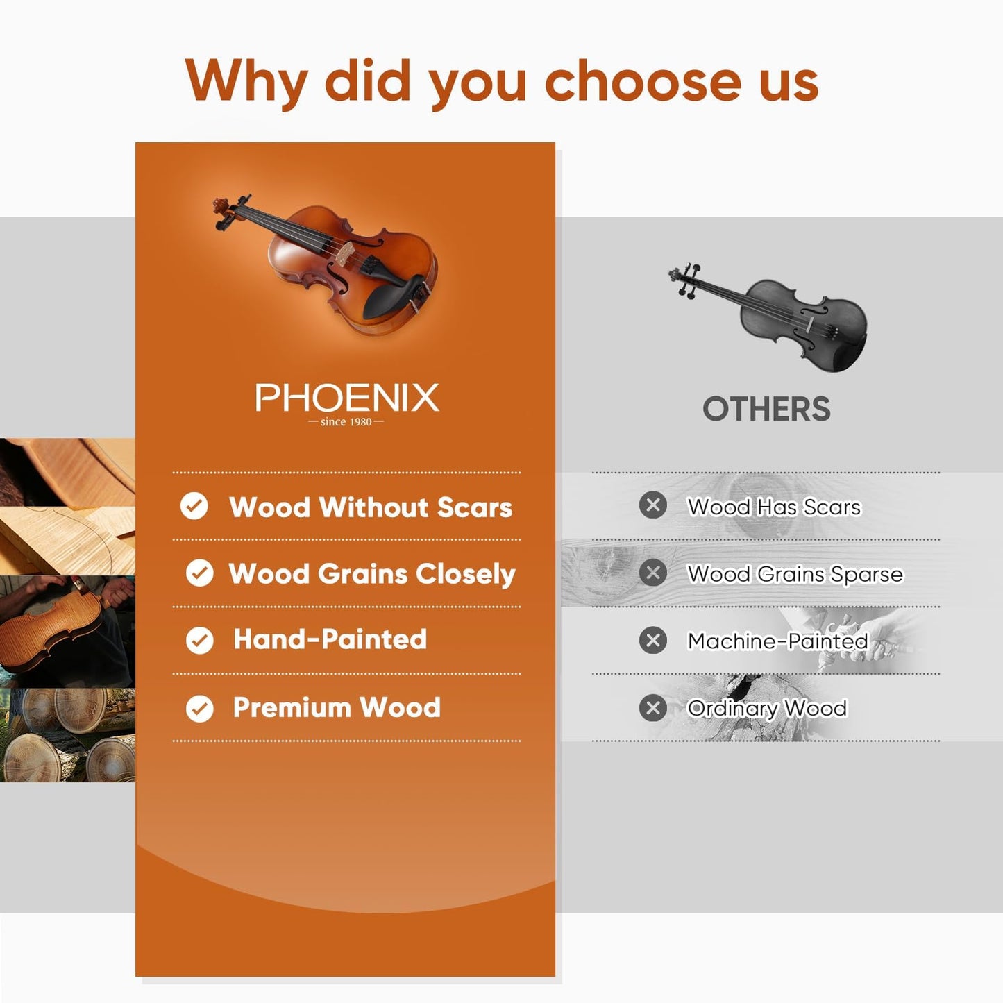PHOENIX Violin 1/4 Full Size Kit, Violin Fiddle Set for Beginner Adults Student with Rosewood Bow, Extra Strings & Bridge, 2 Rosins, Tuner, Case, Mute, Fingerboard Stickers, Shoulder Rest (1/4)