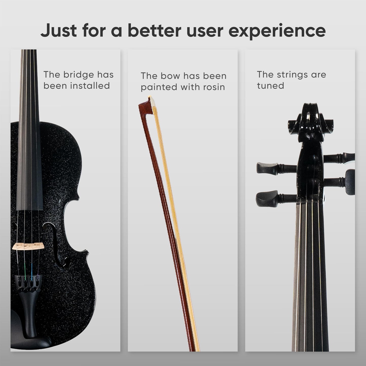PHOENIX Violin 4/4 Full Size Set, Fiddle Solid Wood for professional Beginners Adults with Rosewood Bow Extra strings & Bridge,Rosins, Tuner, Mute, Case (Black, Full)