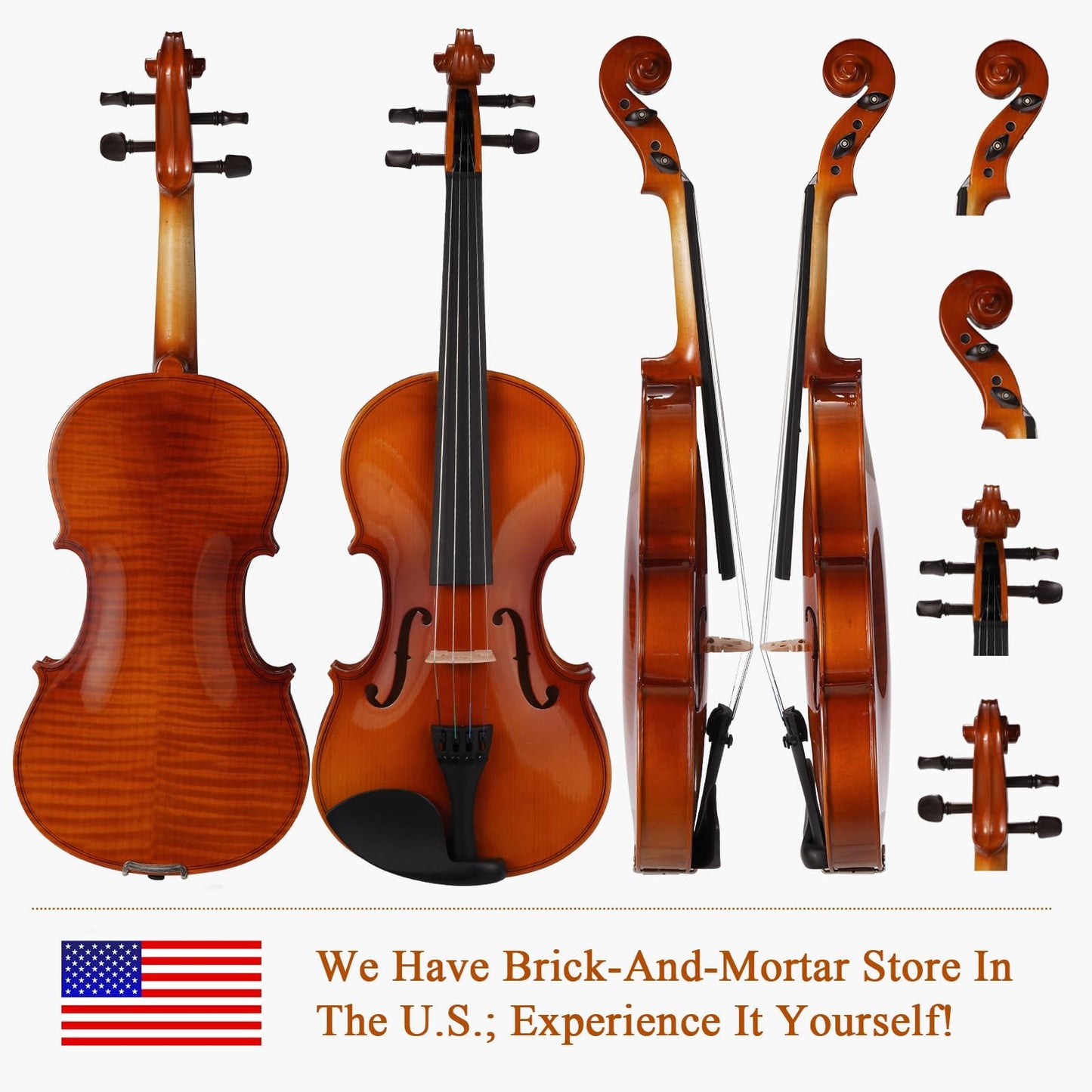PHOENIX Violin 1/2 Full Size Kit, Violin Fiddle Set for Beginner Adults Student with Rosewood Bow, Extra Strings & Bridge, 2 Rosins, Tuner, Case, Mute, Fingerboard Stickers, Shoulder Rest (1/2)